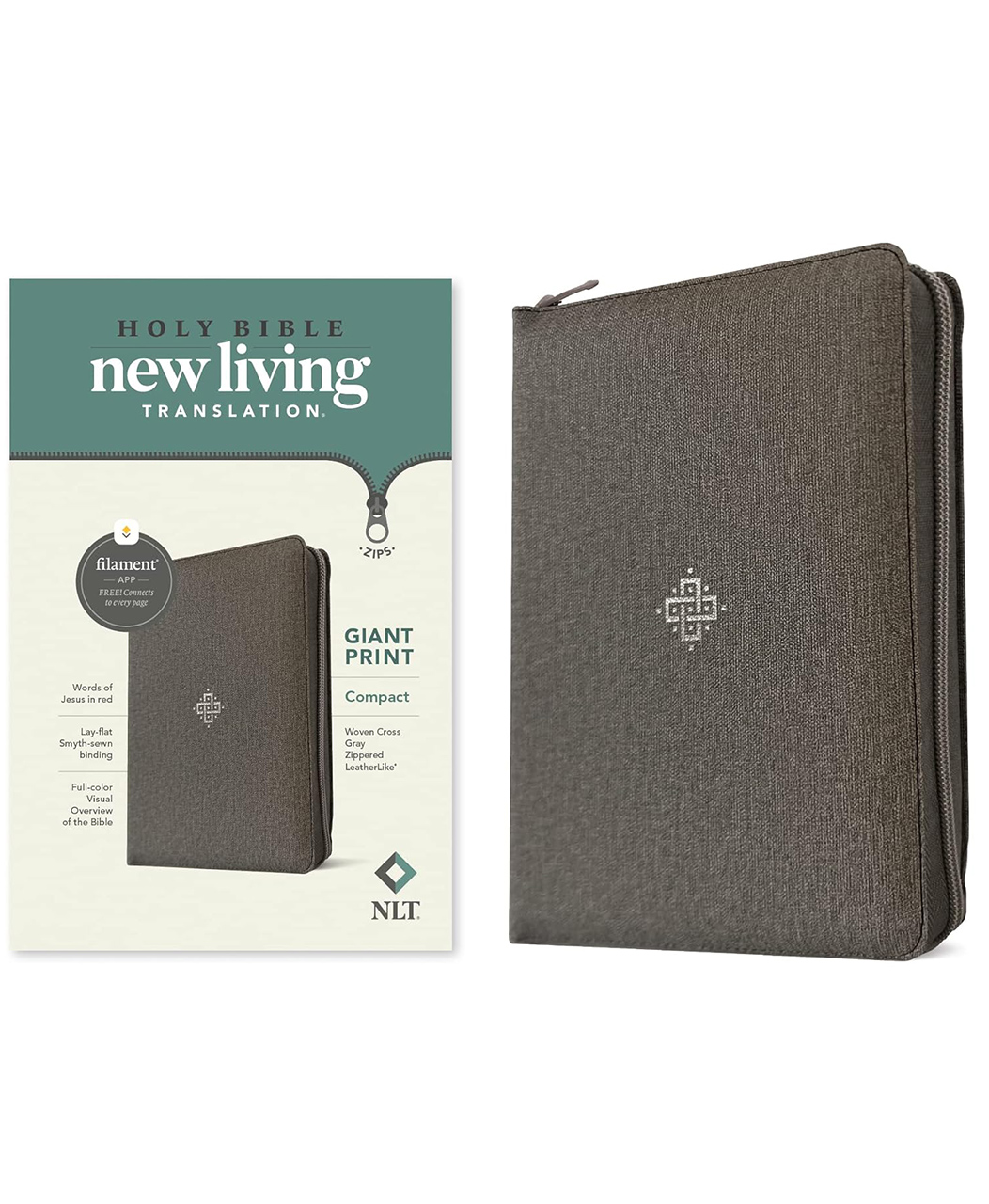 NLT Compact Giant Print Zipper Bible, LeatherLike